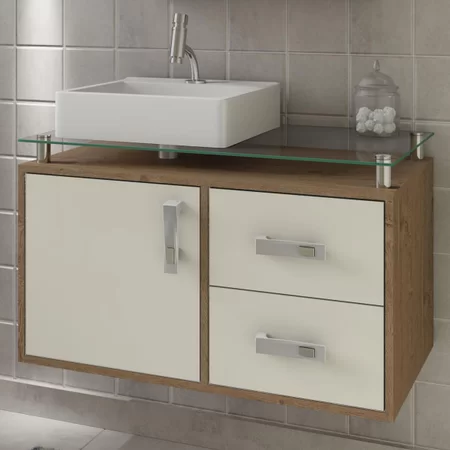 Gabinete Évora 80cm Sobrepor Amêndoa/Off white