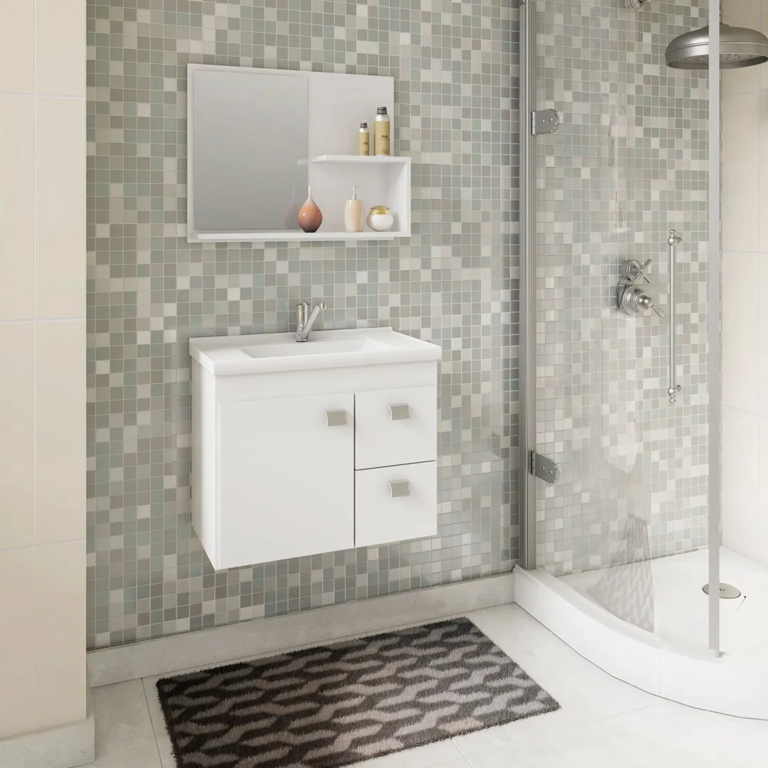 Gabinete Hortência 55cm Branco c/ Espelheira