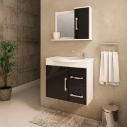Gabinete Vix 65cm c/ Espelheira Branco/Preto MGM